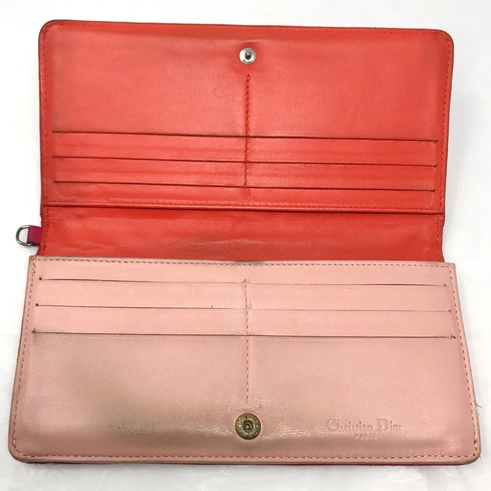 Dior Lady Dior Lambskin Leather Bifold Long Wallet w/ Charm